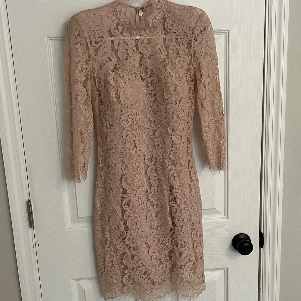 bebe Lace Long Sleeve Dress in Blush